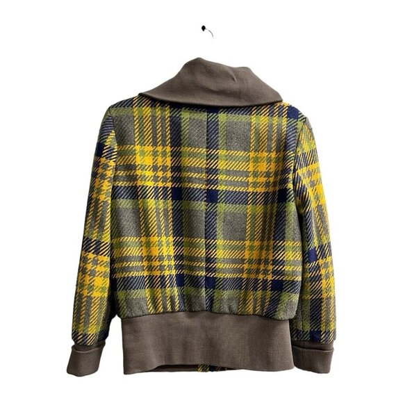 Tulle Jacket Womens XL Yellow Plaid Zip Up Gray Ribbed Trim Fold Collar Gorpcore - Picture 2 of 10